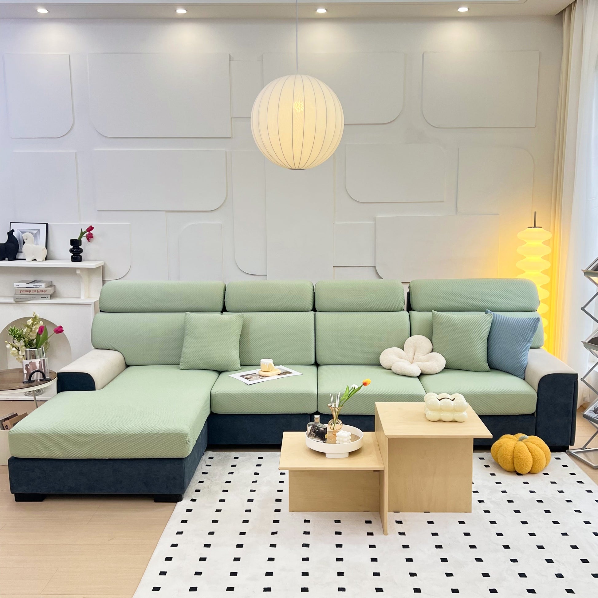 Cooling Stretch Sofa Seat Cushion Covers on a modern couch with decorative pillows and a cozy living room setup