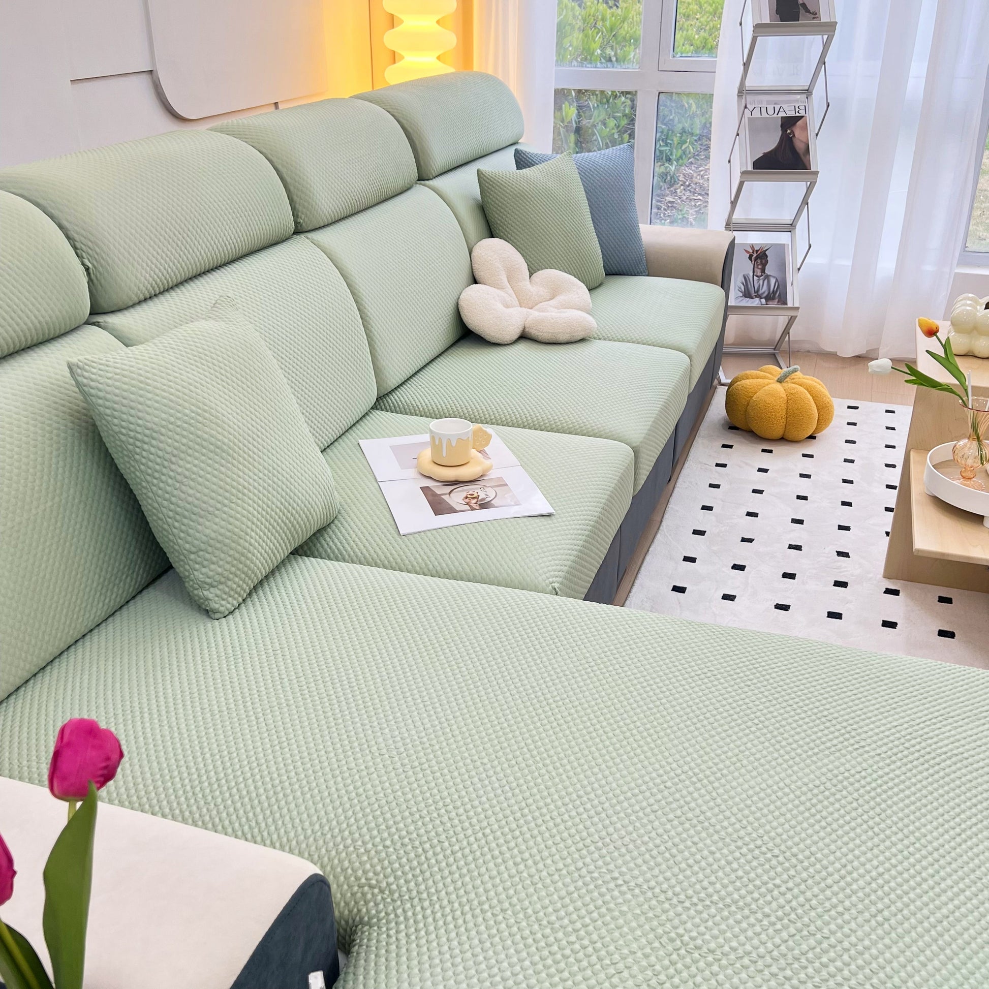 Cooling Stretch Sofa Seat Cushion Covers, Slip Covers for Cushions, Universal Couch Cushion Protector on a stylish sofa setup