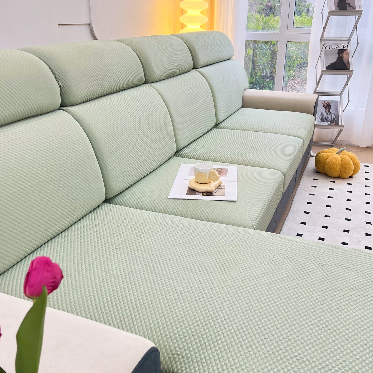 Cooling Stretch Sofa Seat Cushion Covers, Slip Covers for Cushions, Universal Couch Cushion Protector on a living room sofa