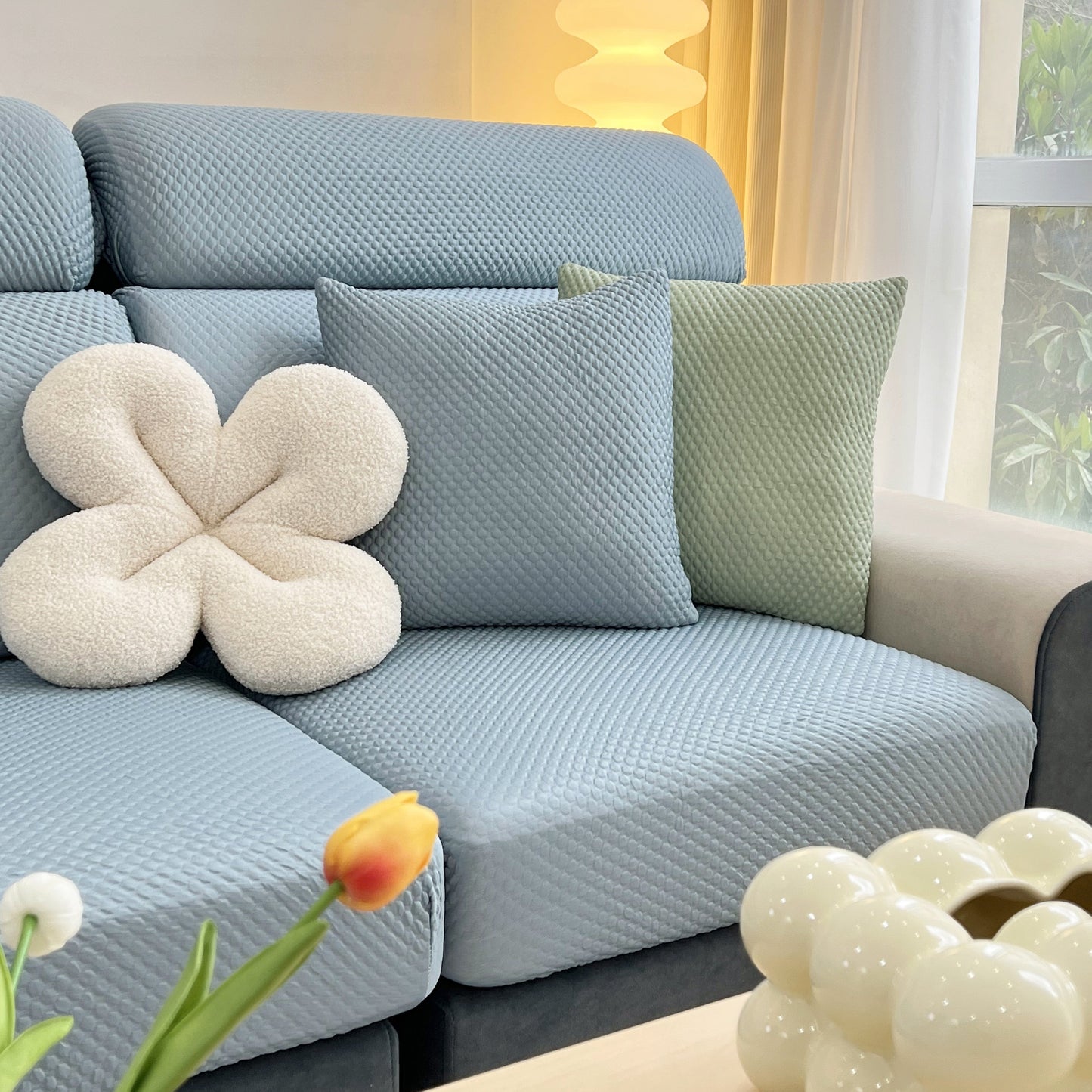 Cooling Stretch Sofa Seat Cushion Covers, Slip Covers for Cushions, Universal Couch Cushion Protector on modern sofa.