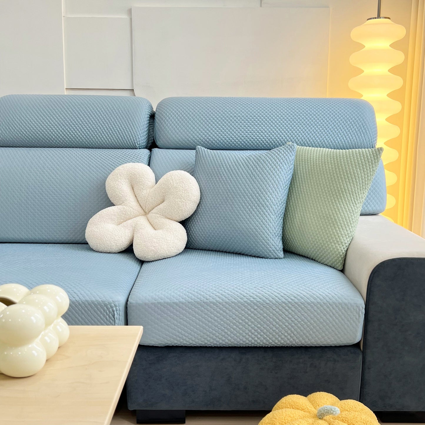 Cooling Stretch Sofa Seat Cushion Covers on stylish blue couch, Slip Covers for Cushions, Universal Couch Cushion Protector.