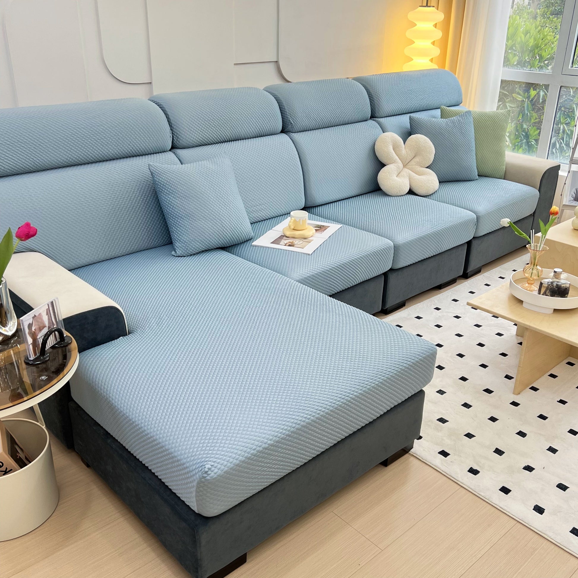 Cooling Stretch Sofa Seat Cushion Covers, Slip Covers for Cushions, Universal Couch Cushion Protector in a modern living room.