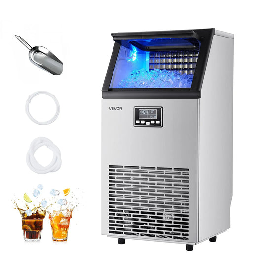 VEVOR Commercial Ice Maker – 100 lbs/24h, 28 lb Storage with LED display and ice scoop, ideal for home bars or commercial use