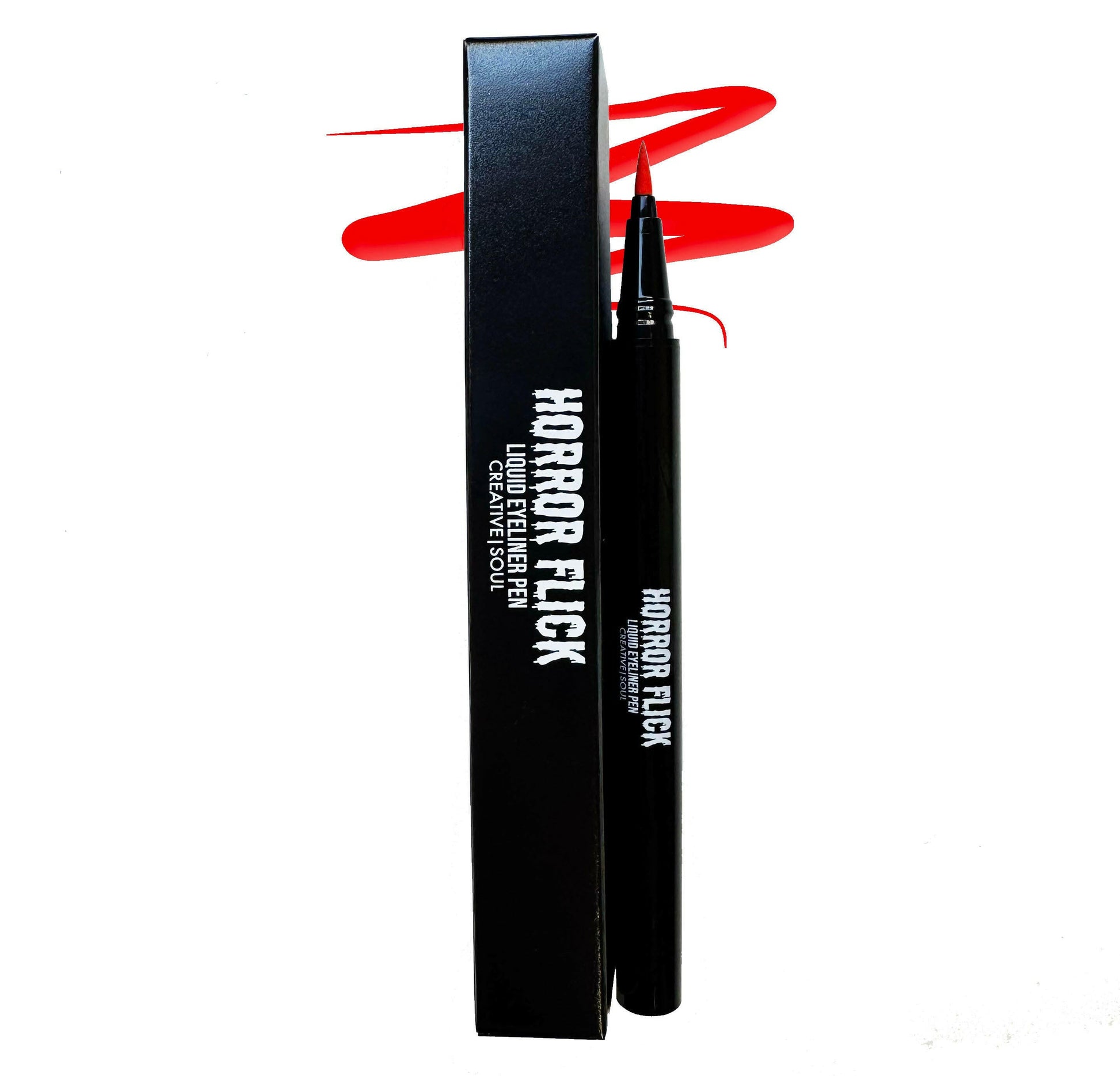 Inferno Horror Flick Liquid Eyeliner Pen in bright red shade with precision tip for easy application, waterproof and long-lasting.