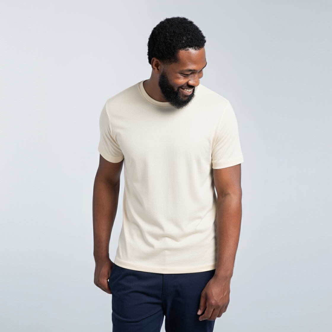 Man wearing Short Sleeve Perfect Tee made from premium Peruvian Pima cotton, showcasing soft, wrinkle-resistant fabric in a classic design.