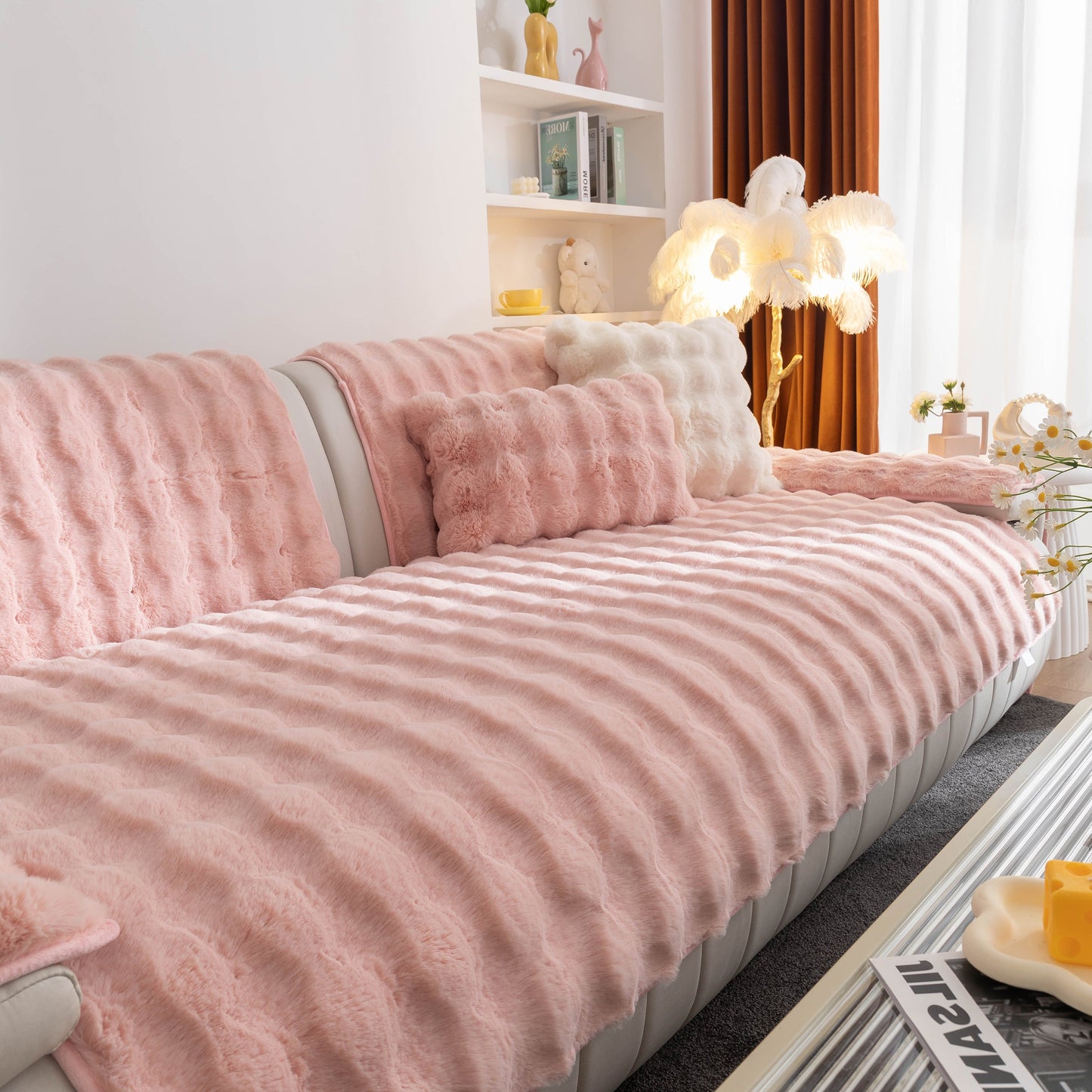 Thick Sofa Cushion Solid Color Faux Fur Fluffy Sofa Cushion Non-Slip Couch Covers for enhanced comfort and luxury in living space.