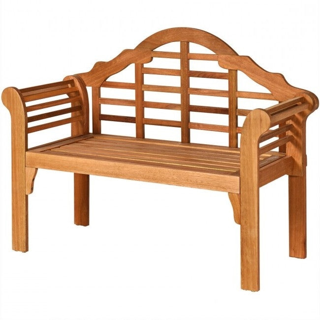 FarmHome Folding 2 Seater Garden Eucalyptus Bench made of natural wood, elegantly designed for indoor and outdoor use