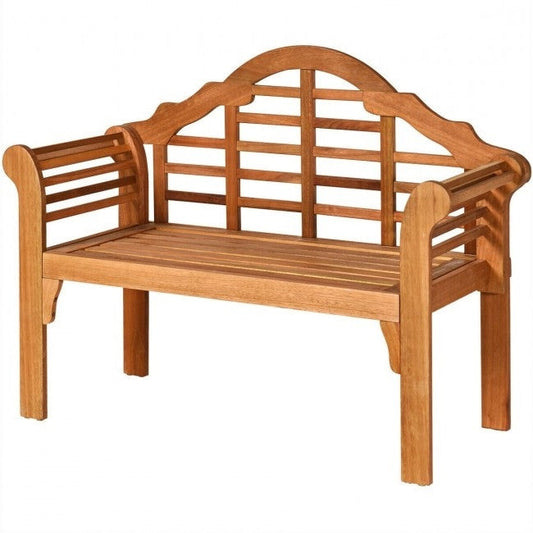 FarmHome Folding 2 Seater Garden Eucalyptus Bench made of natural wood, elegantly designed for indoor and outdoor use