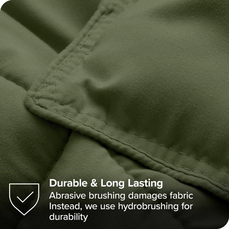 King/Cal King Wrinkle-Resistant Down Alternative Comforter Set in Olive Green with durable hydrobrushing fabric detail.