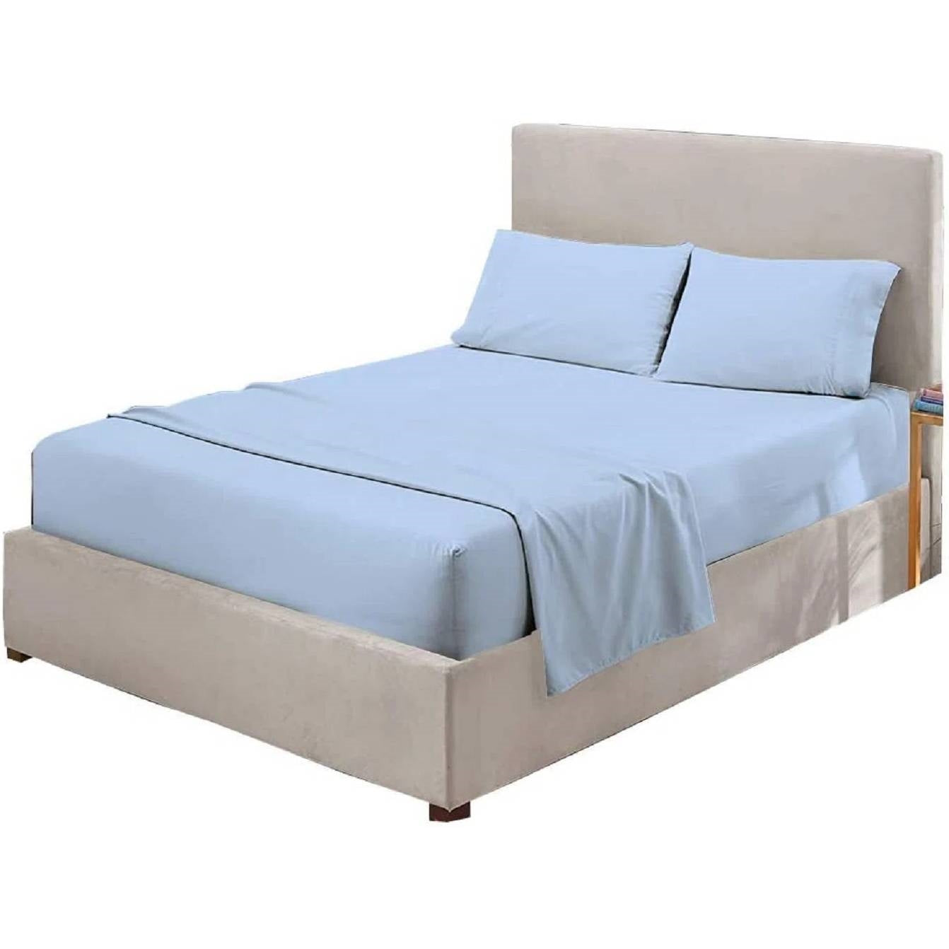 King Blue 100-Percent Egyptian Cotton 1000 Thread Count 4-Piece Sheet Set displayed on a bed