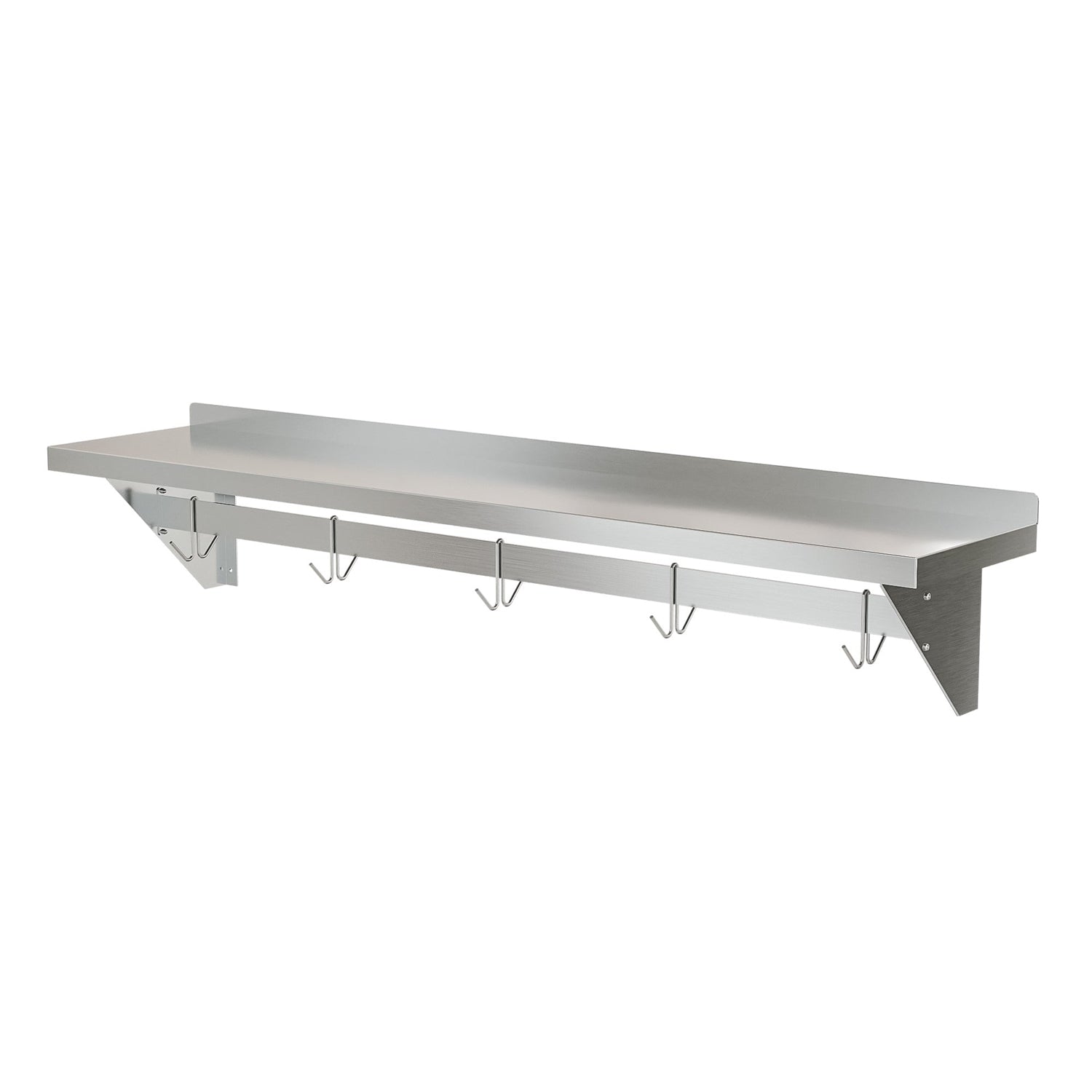 Stainless Steel Heavy Duty Wall Shelf with Pot Rack - 12 inches x 60 inches with hooks for pots and pans