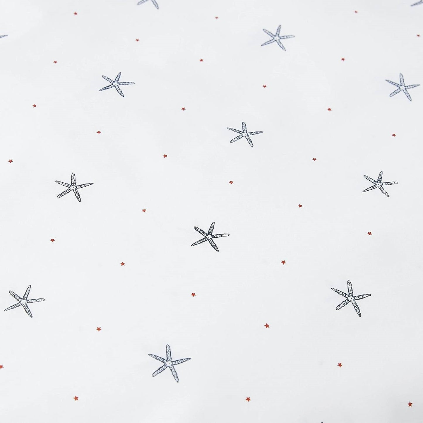 King size Coastal Beach Starfish White Navy Red 100-Percent Cotton Sheet Set with starfish pattern