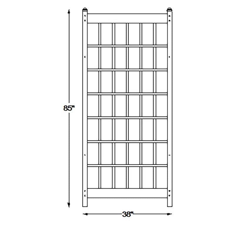 Diagram of Outdoor 85-inch x 38-inch White PVC Vinyl Lattice Garden Trellis with dimensions marked