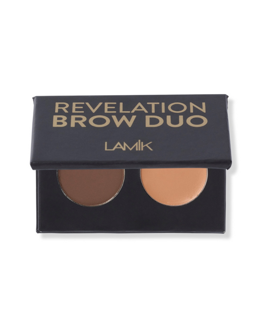 LAMIK Beauty Revelation Brow Duo compact with brow powder and sculpting creme