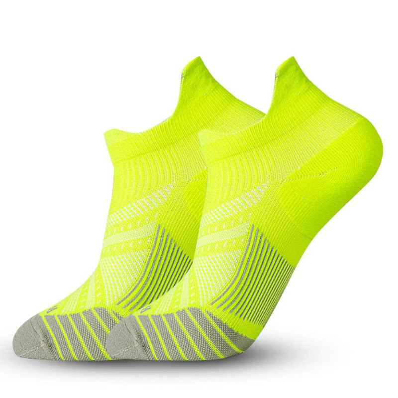 Compression Socks - Quick-Dry Low-Cut in neon yellow featuring breathable mesh and reinforced toes for women sizes 6 to 10 1/2.