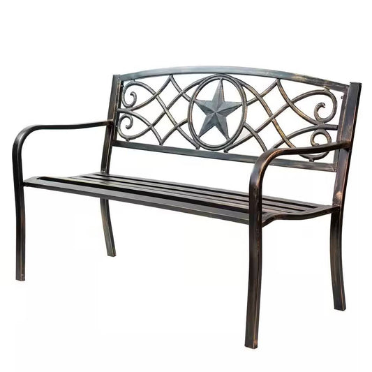 Powder Coated Steel 4-ft. Outdoor Patio Garden Bench in Bronze Metal Finish with Lone Star Design