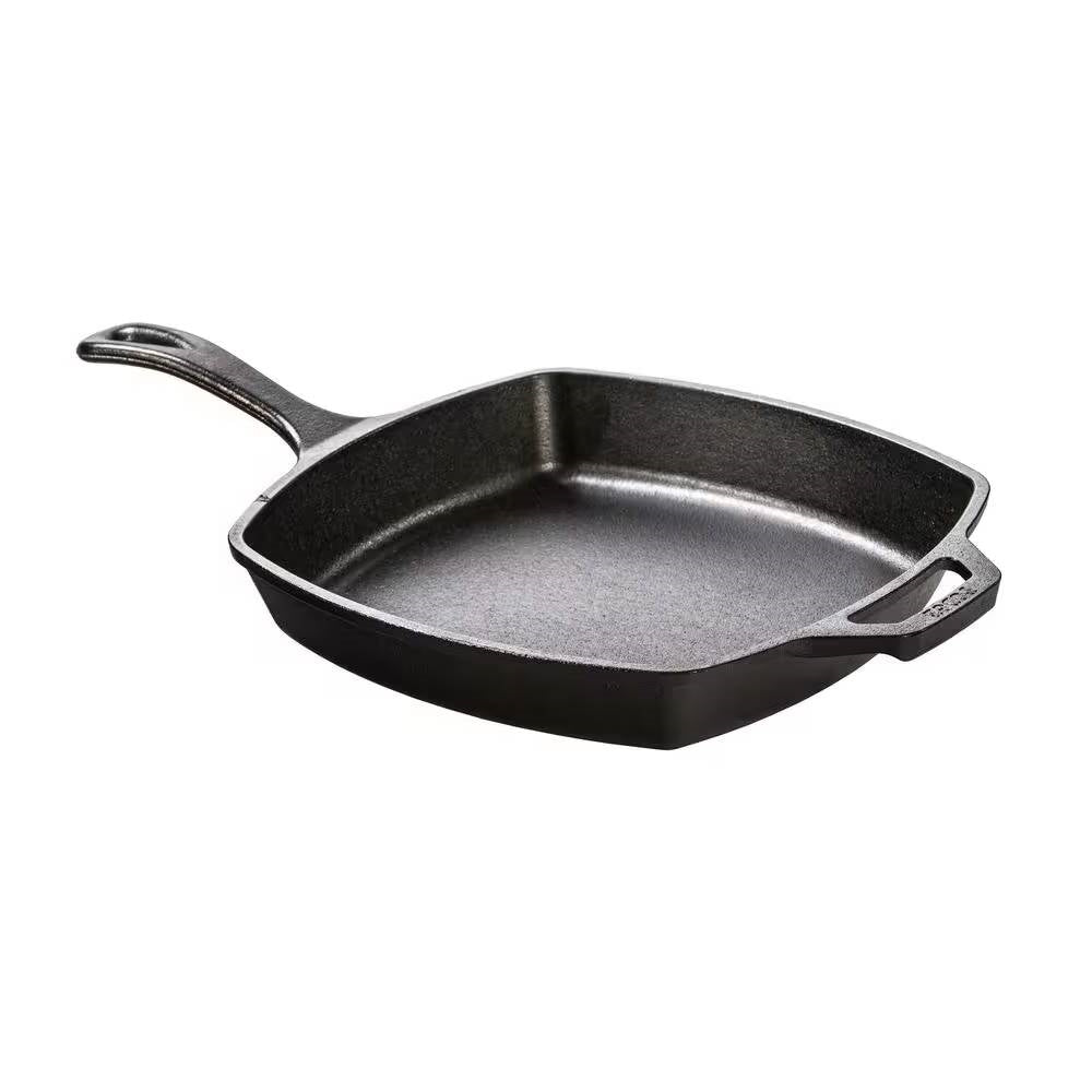 10.5-inch Square Cast Iron Skillet Frying Pan - Made in USA with superior heat retention and seasoned finish.