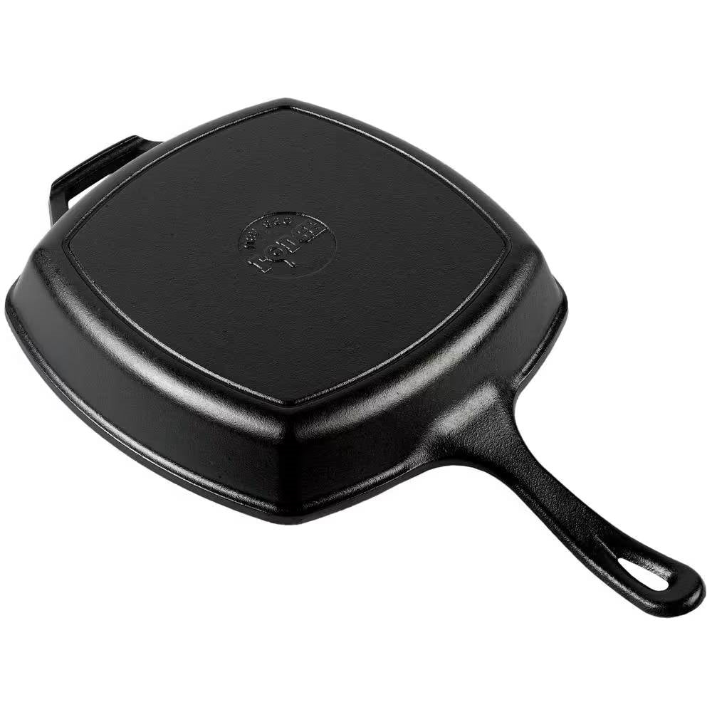 10.5-inch Square Cast Iron Skillet Frying Pan - Made in USA with handle, ideal for superior searing, seasoned for easy-release finish.