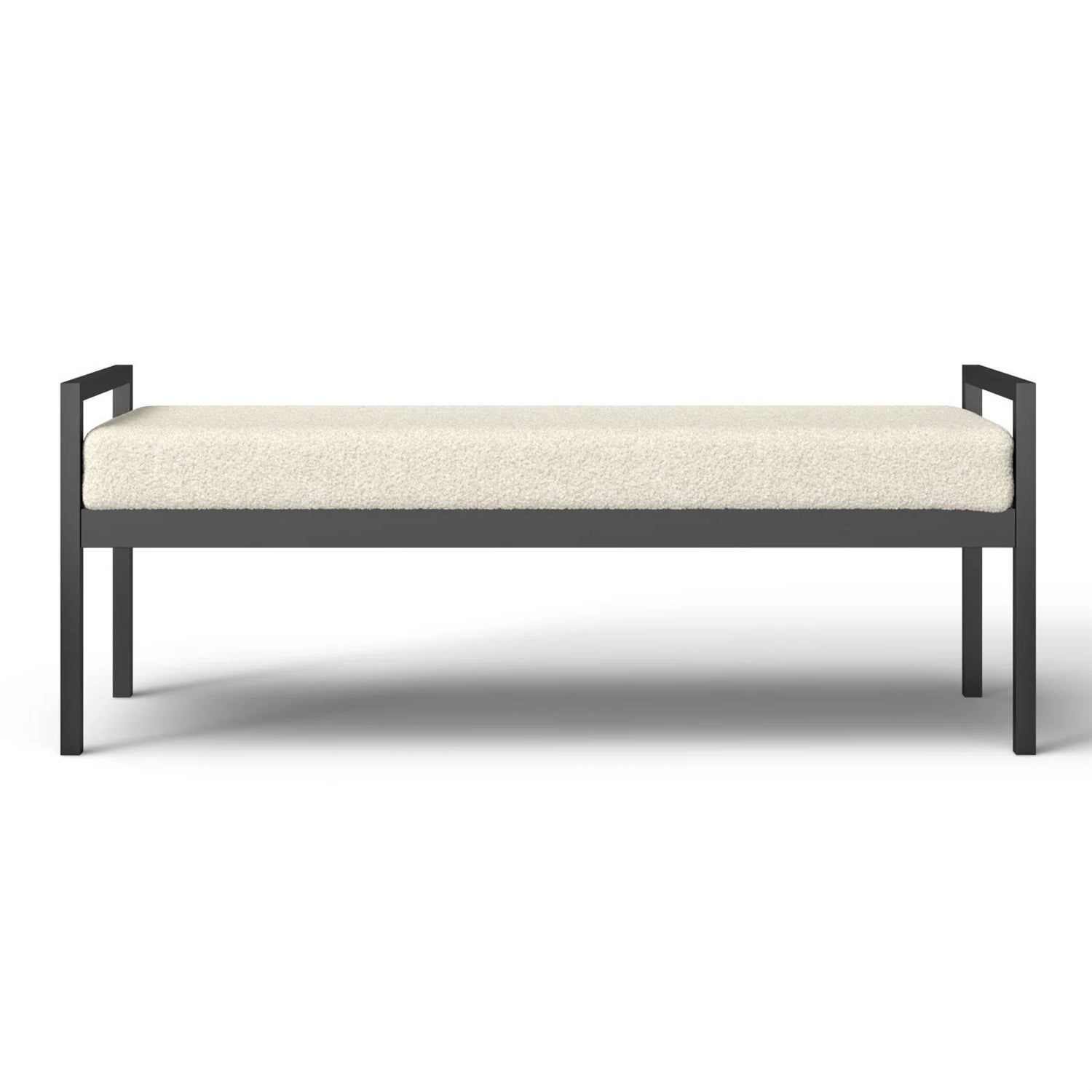 Modern Industrial Bed Bench with Black Metal Frame and Cream Upholstered Cushion in a simple and stylish design for versatile home use.