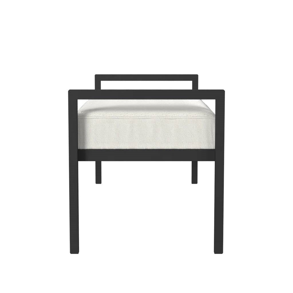 Modern Industrial Bed Bench with Black Metal Frame and Cream Upholstered Cushion, perfect for entryway or bedroom use.