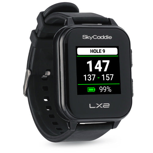 SkyCaddie® LX2 GPS watch with sunlight-readable display and sleek, lightweight design, featuring no annual fees with PAR plan option.