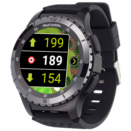 SkyCaddie ® LX5 Ceramic Bezel with 1.39” HD color touchscreen and preloaded golf course maps.