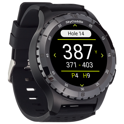 SkyCaddie ® LX5 Ceramic Bezel golf watch with touchscreen displaying yardage and course information