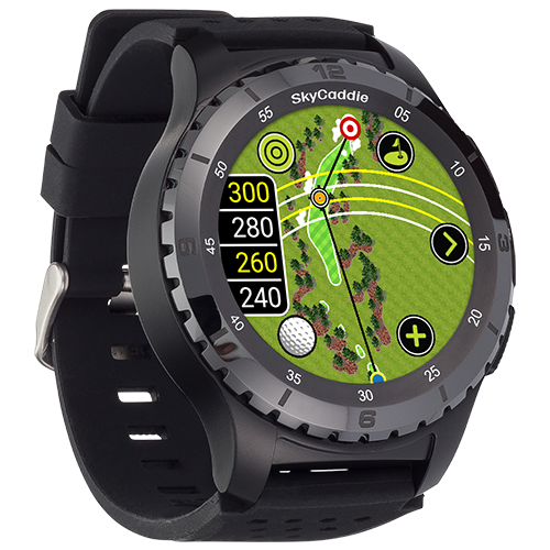 SkyCaddie ® LX5 Ceramic Bezel with golf course map on color touchscreen, limited time warranty offer, and demo sale.