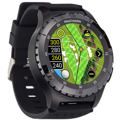 SkyCaddie ® LX5 Ceramic Bezel, color touchscreen golf GPS watch with 35,000 preloaded maps, black strap, limited time offer.