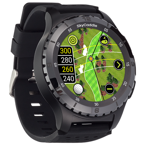 SkyCaddie ® LX5 Ceramic Bezel golf smartwatch with color touchscreen displaying course map