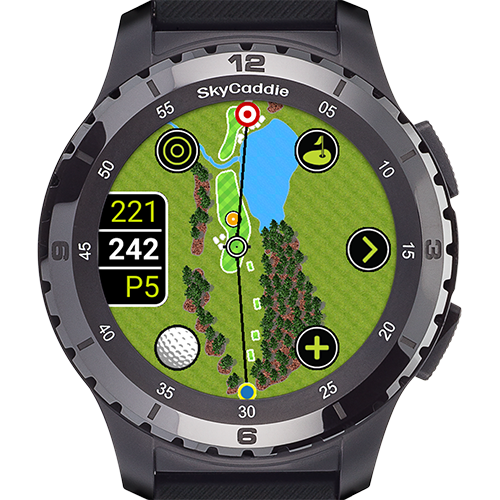 SkyCaddie ® LX5 Ceramic Bezel with touchscreen showing golf course map