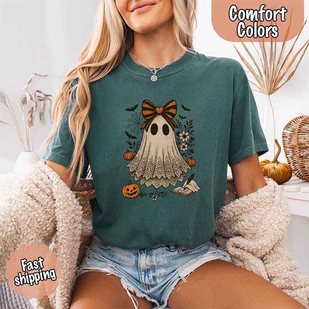 Lace Ghost Comfort Colors Halloween Shirt – Women’s Spooky Tee