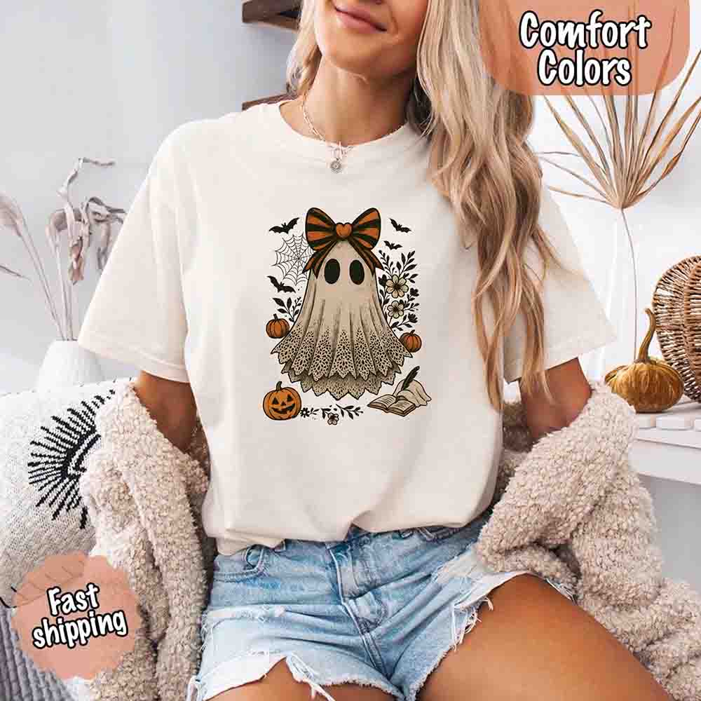 Lace Ghost Comfort Colors Halloween Shirt – Women’s Spooky Tee