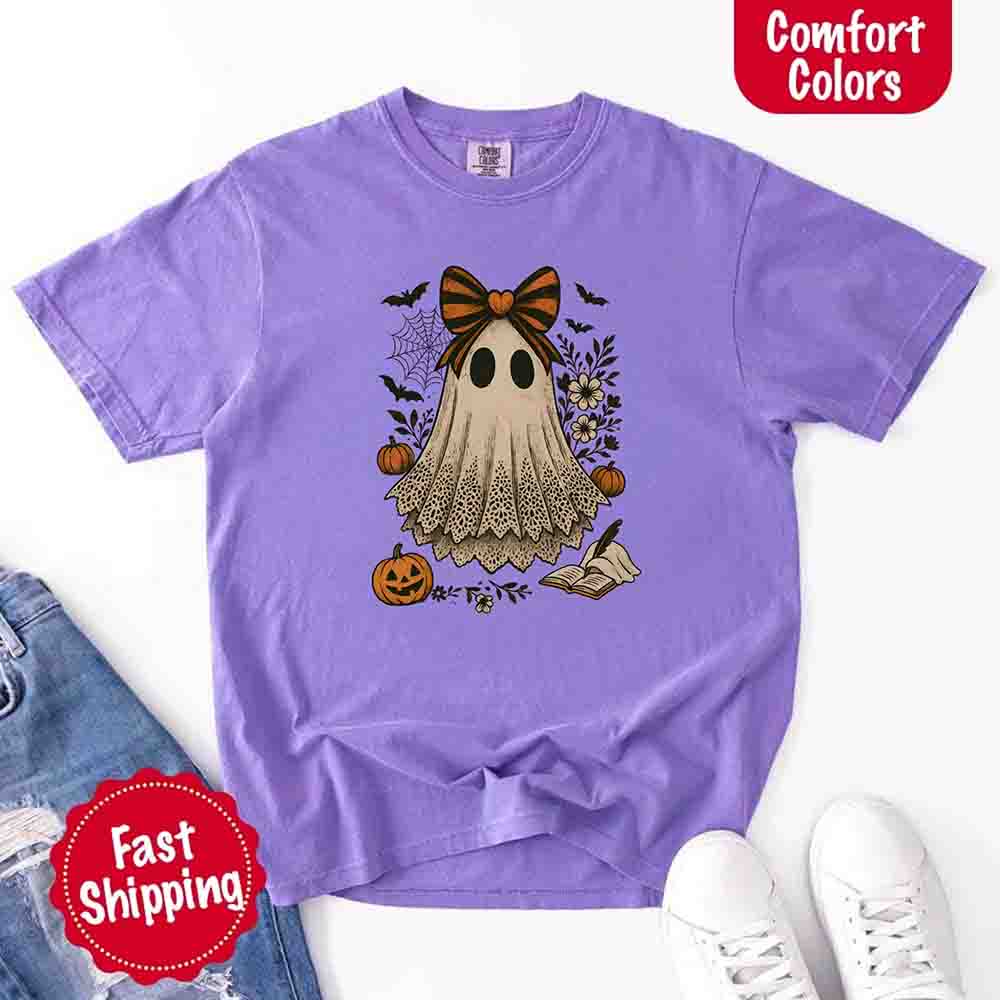 Lace Ghost Comfort Colors Halloween Shirt – Women’s Spooky Tee