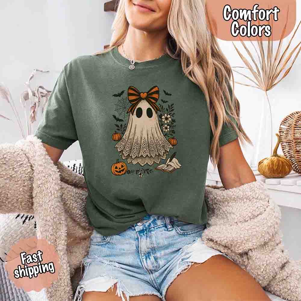 Lace Ghost Comfort Colors Halloween Shirt – Women’s Spooky Tee