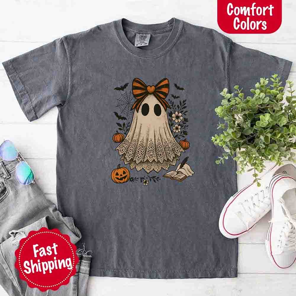 Lace Ghost Comfort Colors Halloween Shirt – Women’s Spooky Tee