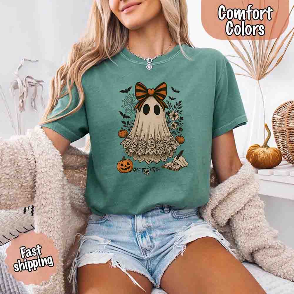 Lace Ghost Comfort Colors Halloween Shirt – Women’s Spooky Tee