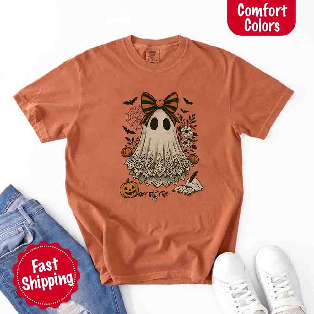 Lace Ghost Comfort Colors Halloween Shirt – Women’s Spooky Tee