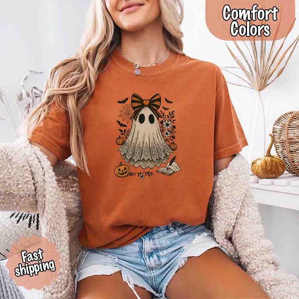Lace Ghost Comfort Colors Halloween Shirt – Women’s Spooky Tee