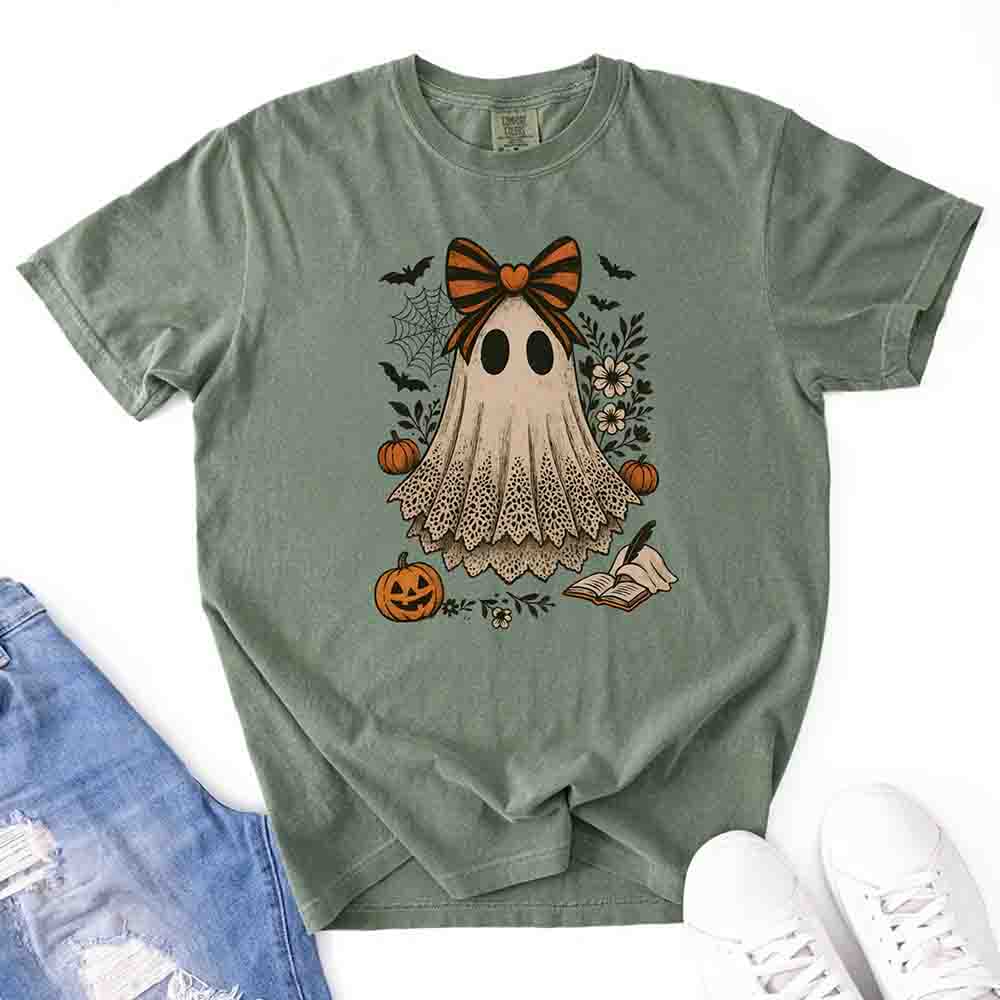 Lace Ghost Comfort Colors Halloween Shirt – Women’s Spooky Tee