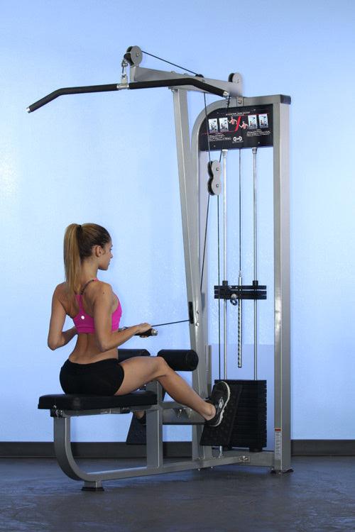 Full view of person training on Muscle D Fitness Dual Function Lat Low Row Machine