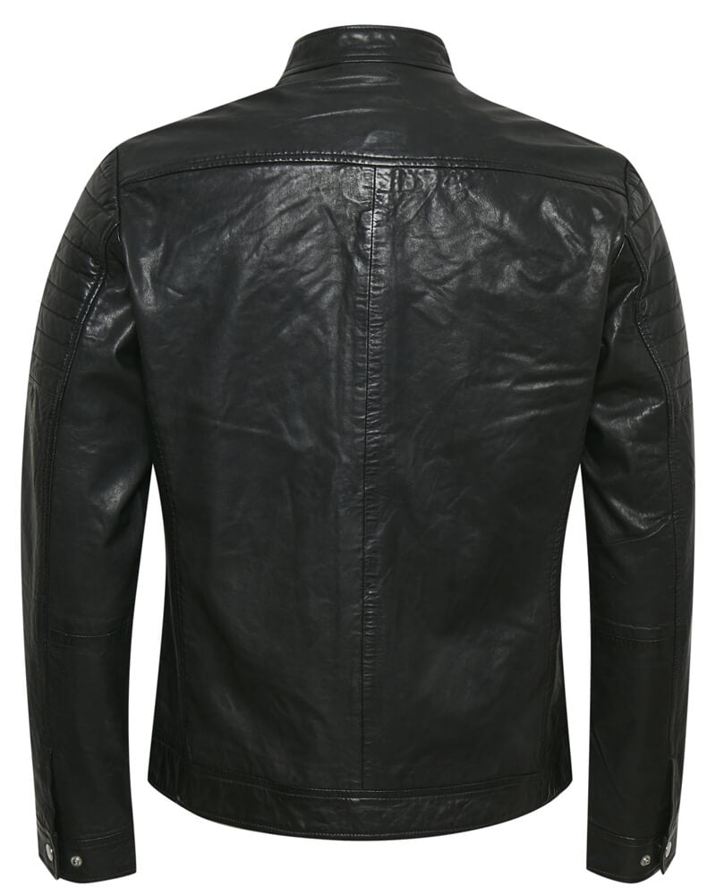 Davis Cafe Racer Black Leather Jacket