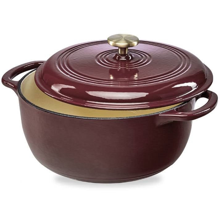6 Quart Large Maroon Cabernet Red Enamel Cast-Iron Dutch Oven Kitchen Cookware with lid
