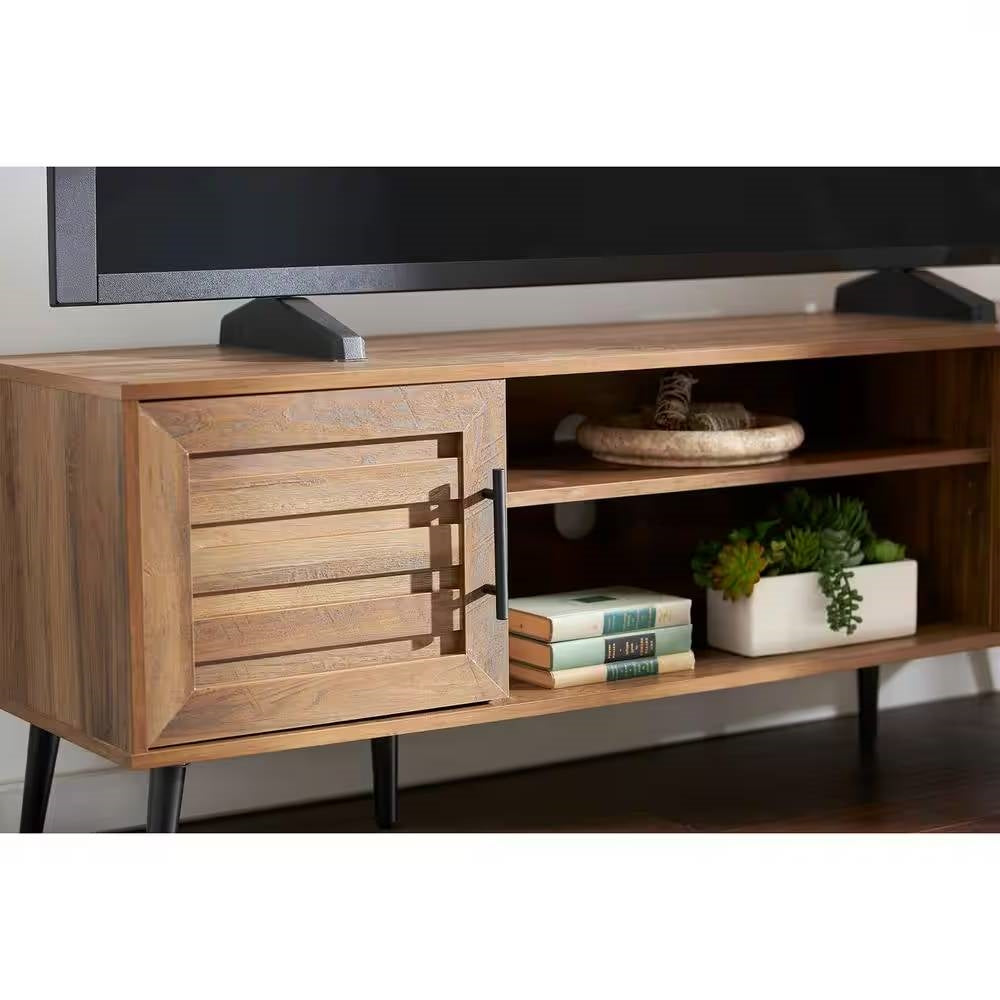 Modern Rustic Wood Finish TV Stand with Mid-Century Legs - for TV up to 65-inch with side cabinets and stylish storage