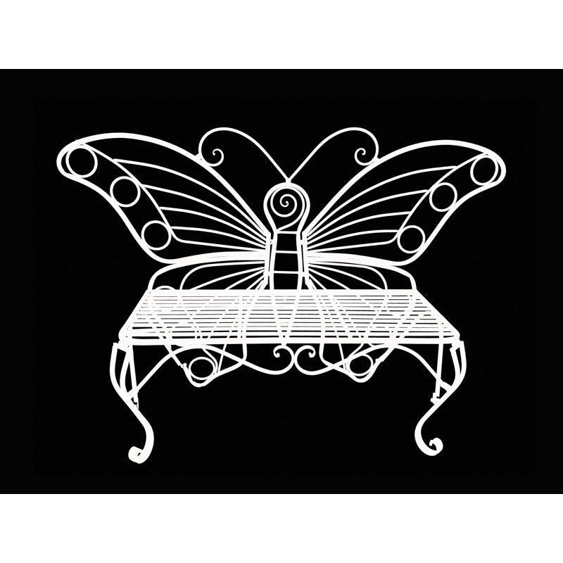 Modern Outdoor Butterfly Garden Bench in White Metal Finish with elegant butterfly design for gardens and patios.