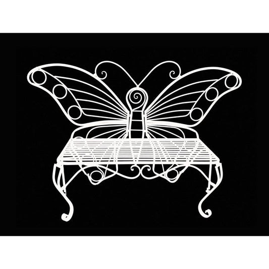 Modern Outdoor Butterfly Garden Bench in White Metal Finish with elegant butterfly design for gardens and patios.