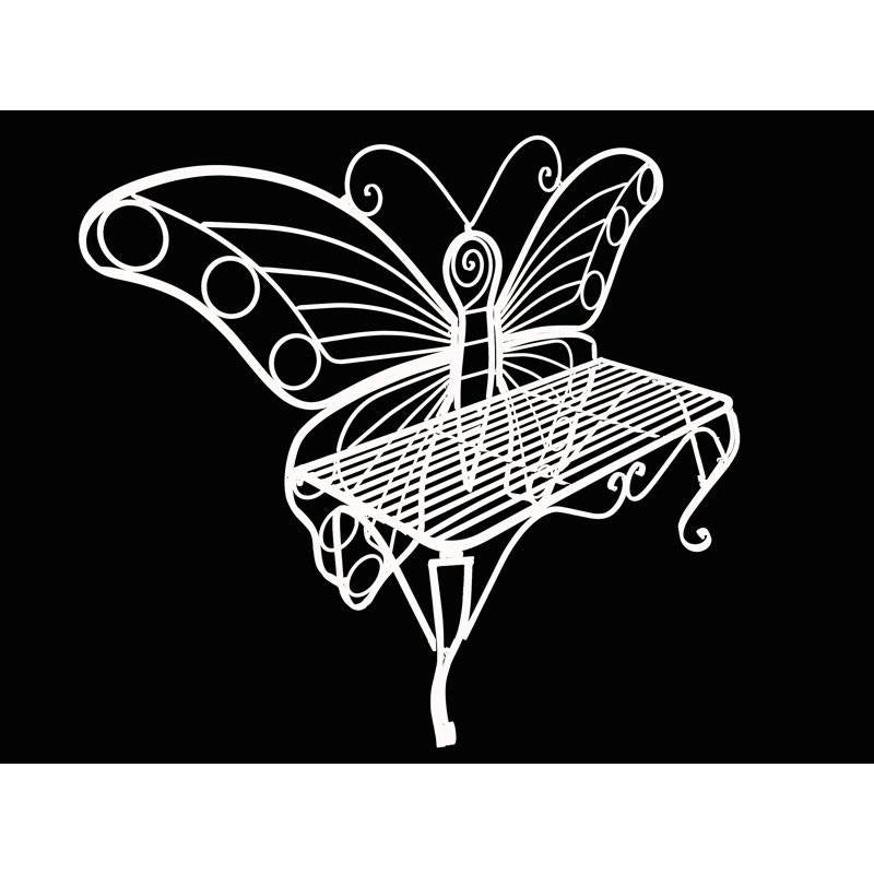 Modern Outdoor Butterfly Garden Bench in White Metal Finish with intricate butterfly wing design.