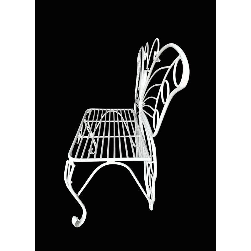 Side view of the Modern Outdoor Butterfly Garden Bench in White Metal Finish showcasing elegant butterfly wing design.
