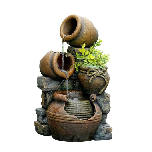2-in-1 Outdoor Polyresin 15-Gallon Pouring Pots Water Fountain Planter with cascading water and plant pot