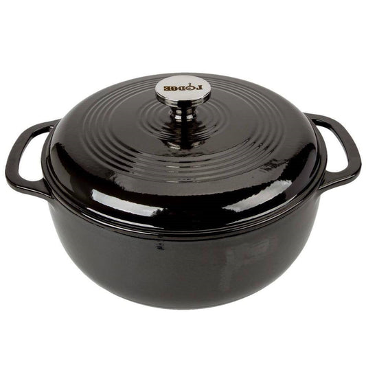 Round 6-Quart Black Enamel Cast Iron Dutch Oven with Lid for cooking and serving meals